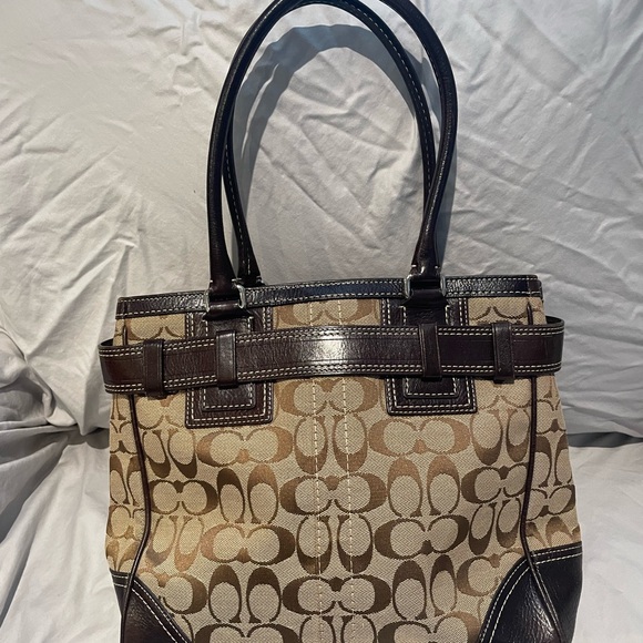 Coach Brown and Tan Signature Tote - Picture 3 of 13